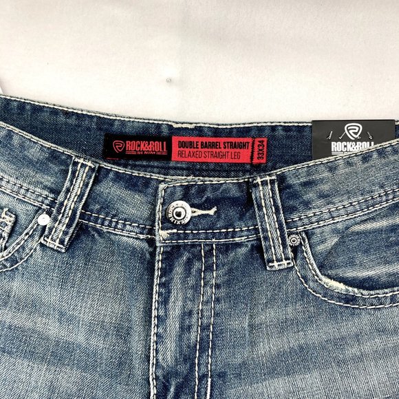 Rock&Roll Men's Double Barrel Straight Relaxed Fit Denim LT Vintage Sz 33x34 NWT - Picture 2 of 12